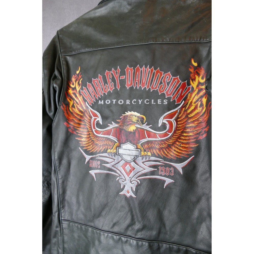 Harley Davidson Motorcycles Mens Black Leather Eagle‎ Graphic Jacket Size XL - Picture 5 of 15